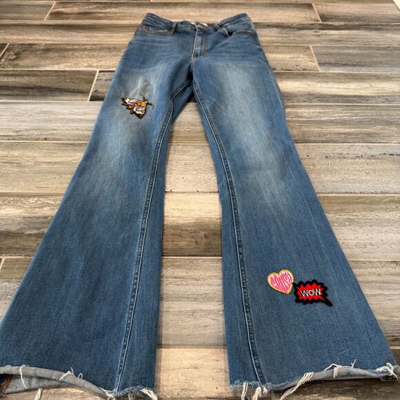 Zara Denim Jeans, Upcycled Sexy Patches, High Waisted, Flare Leg, Curvy Fit 36 - Picture 3 of 7